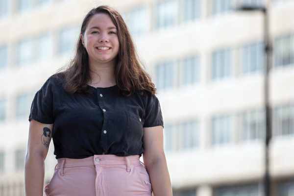 Elena Haasl is pictured in front of the City-County Building in downtown Madison, WI.