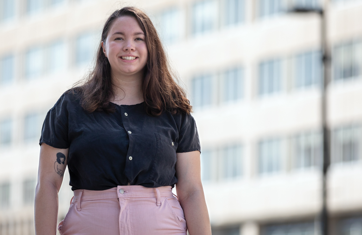 Elena Haasl is pictured in front of the City-County Building in downtown Madison, WI.